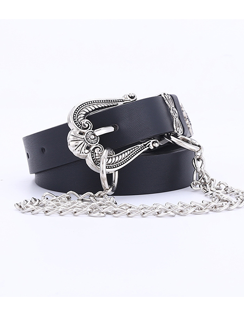 Fashion Black + 3 Chain Metal Carved Three-piece Butterfly Buckle Chain Belt