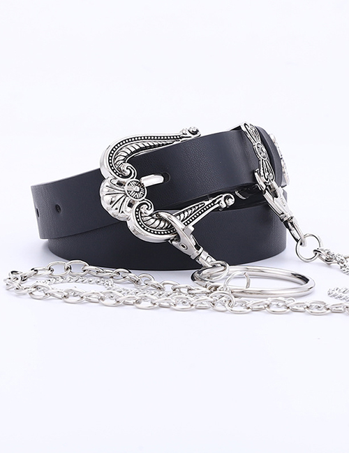 Fashion Black +4 Chain Metal Carved Three-piece Butterfly Buckle Chain Belt