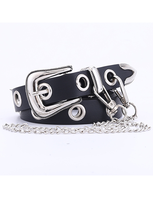 Fashion Black +1 Chain Openwork Eye Chain Belt