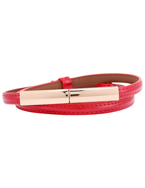 Fashion Red Slim Belt Waist Adjustment Buckle Belt