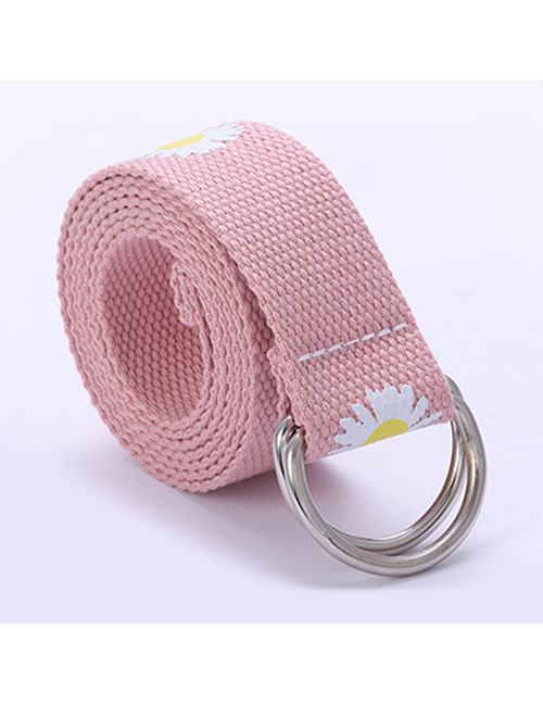 Fashion Pink Double Buckle Printed Flower Daisy Belt