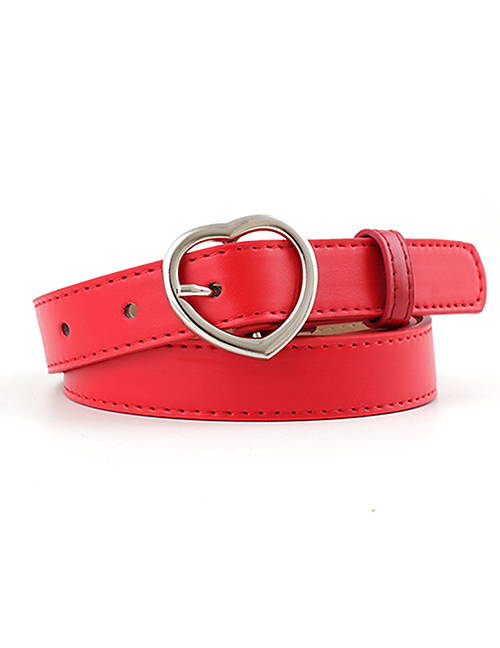 Fashion Red-silver Buckle Heart-shaped Heart Buckle Belt