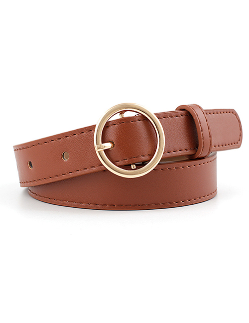 Fashion Camel-gold Buckle Pu Buckle Belt With Round Buckle