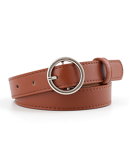Fashion Camel-silver Buckle Pu Buckle Belt With Round Buckle