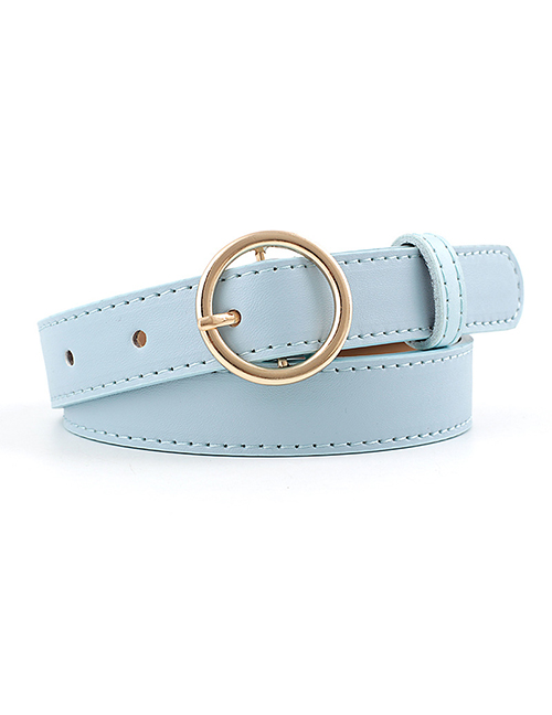 Fashion Sky Blue-gold Buckle Pu Buckle Belt With Round Buckle