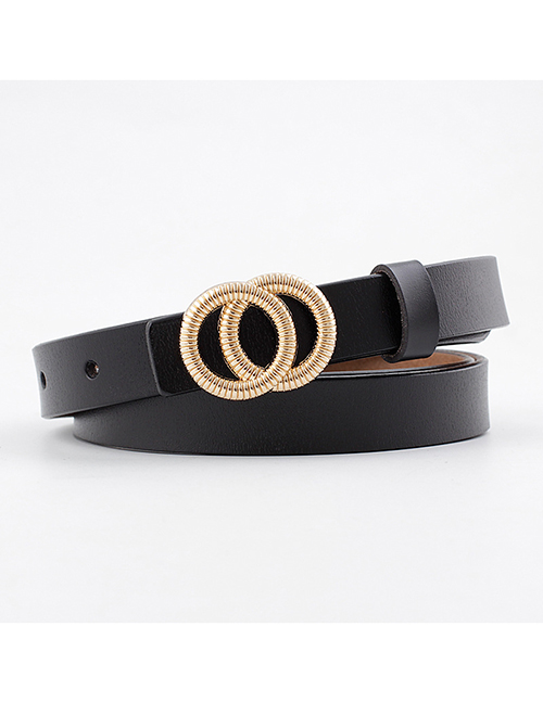 Fashion Black Double Buckle Buckle Thin Belt