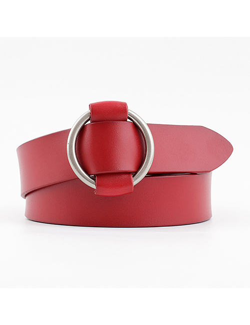 Fashion Red Round Buckle Needle-free Punch-free Smooth Buckle Belt