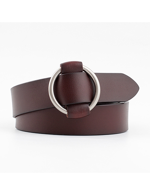 Fashion Brown Round Buckle Needle-free Punch-free Smooth Buckle Belt