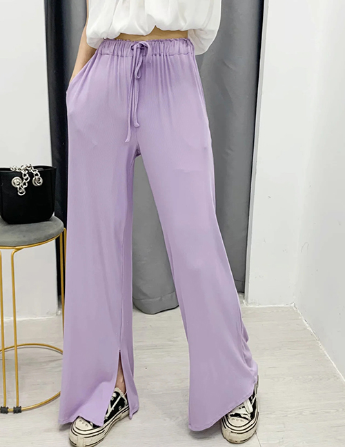 Fashion Purple Split Wide-leg Pants With Elastic Waist Straps