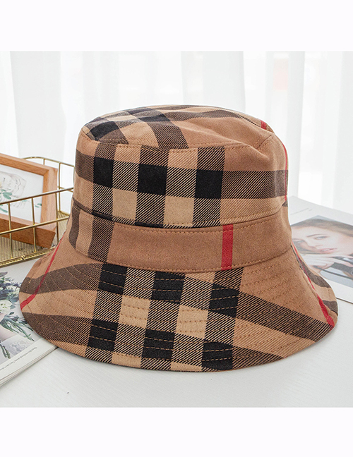 Fashion Camel Suede Collapsible Plaid Fisherman Hat
