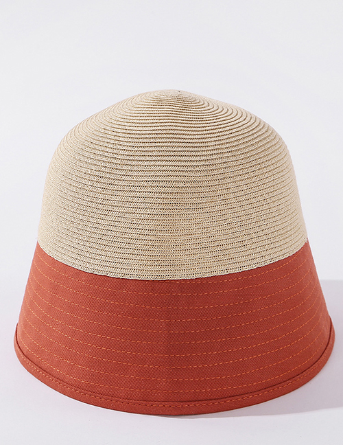 Fashion Brick Red Straw Stitching Sunscreen Shading Split Fisherman Hat