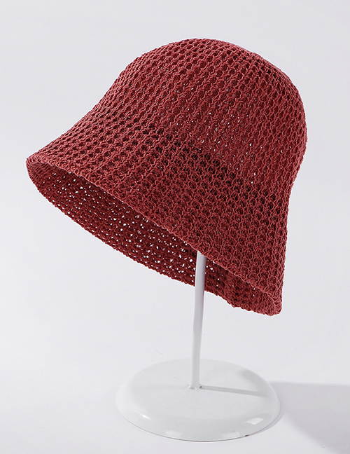 Fashion Brick Red Light Plate Knitted Solid Color Sunscreen Fisherman Hat