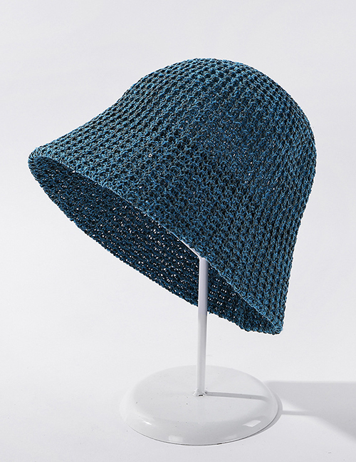 Fashion Lake Blue Light Plate Knitted Solid Color Sunscreen Fisherman Hat