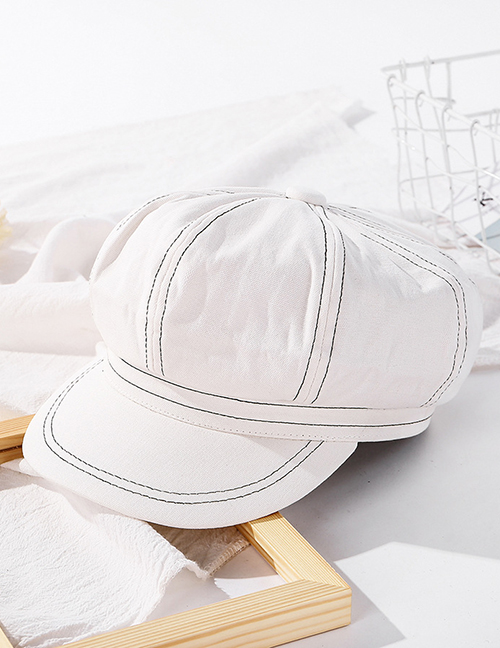 Fashion Milk White Solid Color Stitching Octagonal Cap