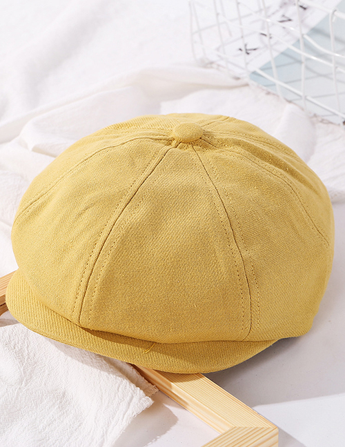 Fashion Yellow Solid Color Stitching Octagonal Cap