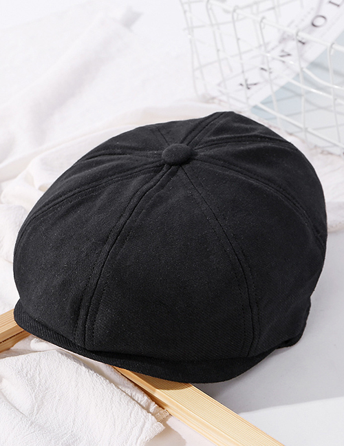 Fashion Black Solid Color Stitching Octagonal Cap