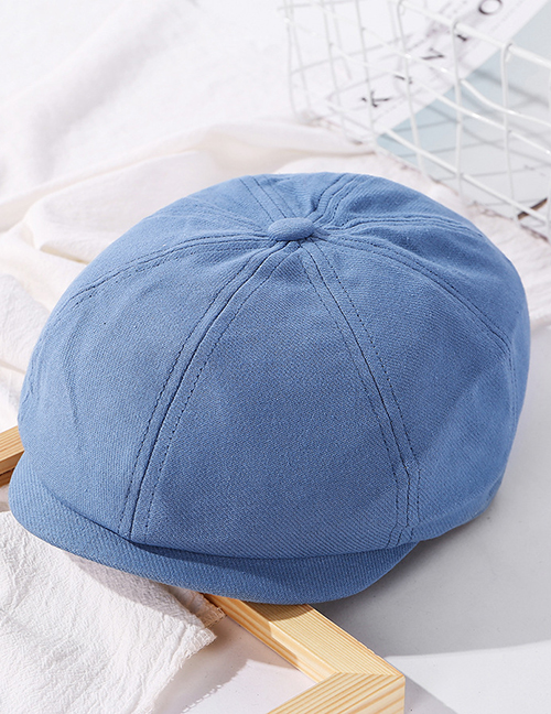 Fashion Blue Solid Color Stitching Octagonal Cap
