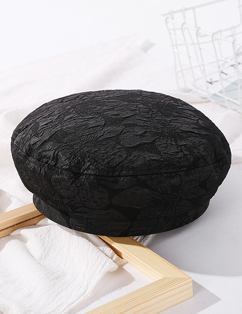 Fashion Black Pleated Solid Color Stitching Beret
