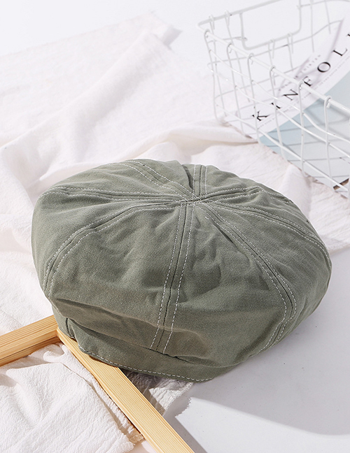 Fashion Gray Green Line Stitching Solid Color Octagonal Cap
