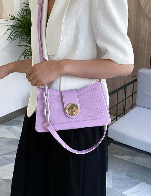 Fashion Purple Acrylic Chain Shoulder Bag With Stitching Lock