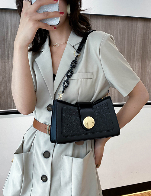 Fashion Black Acrylic Chain Shoulder Bag With Stitching Lock