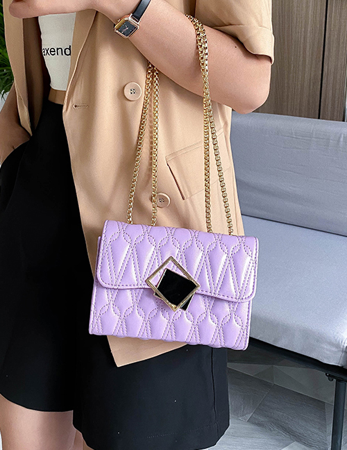 Fashion Purple One-shoulder Diagonal Shoulder Bag With Embroidery Chain Lock