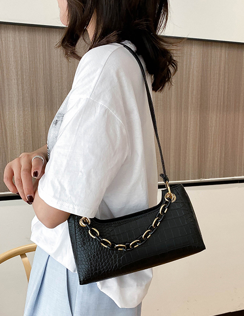 Fashion Black Crocodile Chain Shoulder Bag