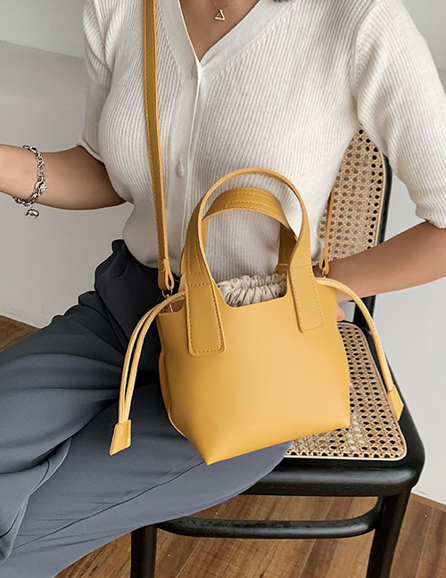 Fashion Yellow Drawstring Stitching Shoulder Bag