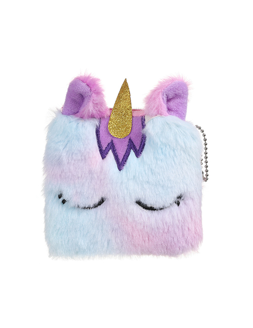 Fashion Purple Square Unicorn Plush Children's Wallet