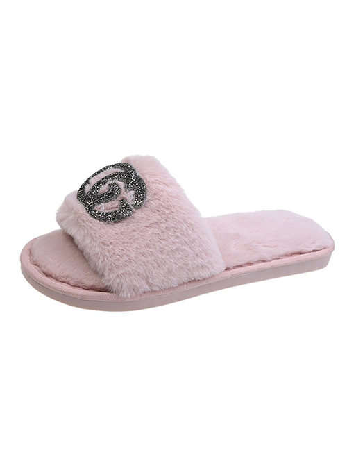Fashion Pink Slippers With Rhinestone Letters
