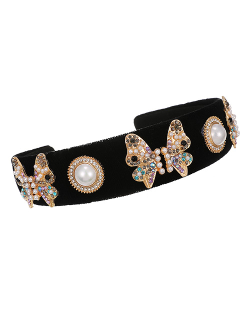 Fashion Color Fabric Alloy Diamond-set Pearl Butterfly Headband