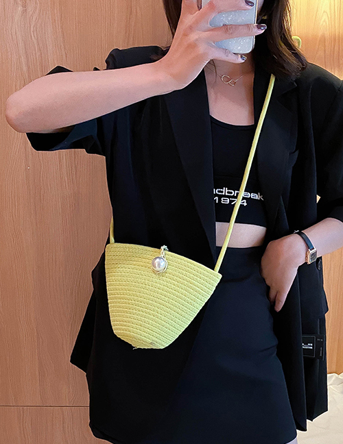 Fashion Yellow Straw Pearl Shoulder Bag