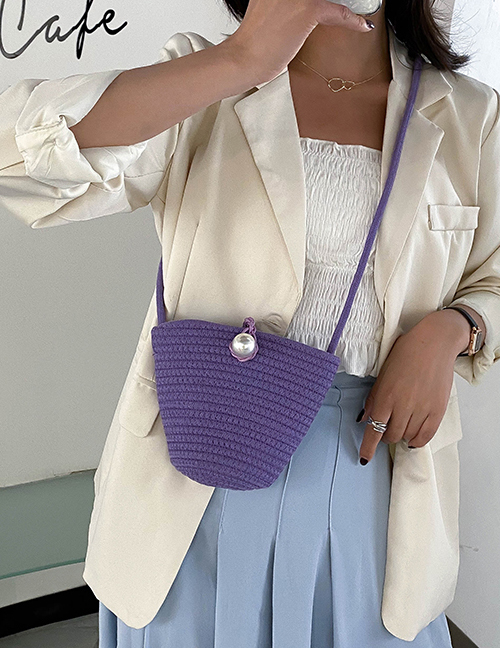 Fashion Purple Straw Pearl Shoulder Bag