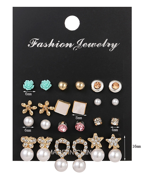 Fashion White Alloy Drop Oil And Diamond Flower Butterfly Pearl Earring Set