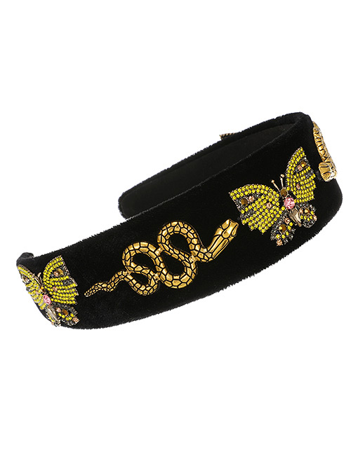 Fashion Black Serpentine Butterfly Hair Band With Fabric Alloy Diamond
