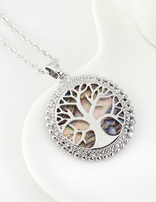 Fashion Platinum Lucky Tree Geometric Round Hollow Necklace