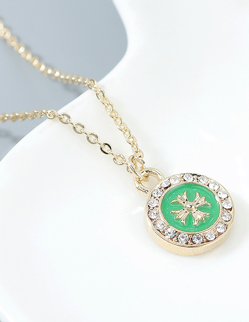 Fashion Green Imported Crystal Cross Geometric Round Necklace