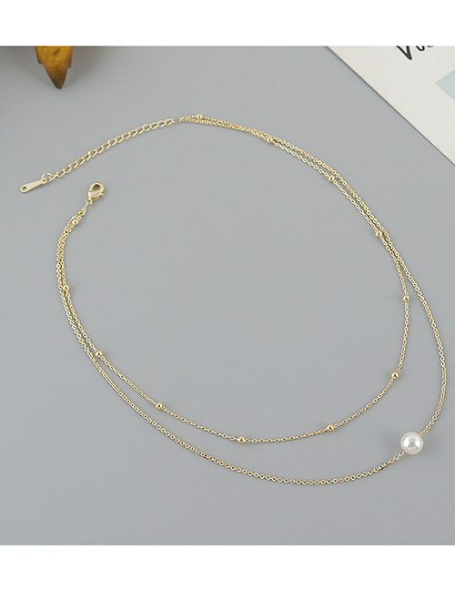 Fashion Golden Gold Plated Pearl Double Bead Necklace