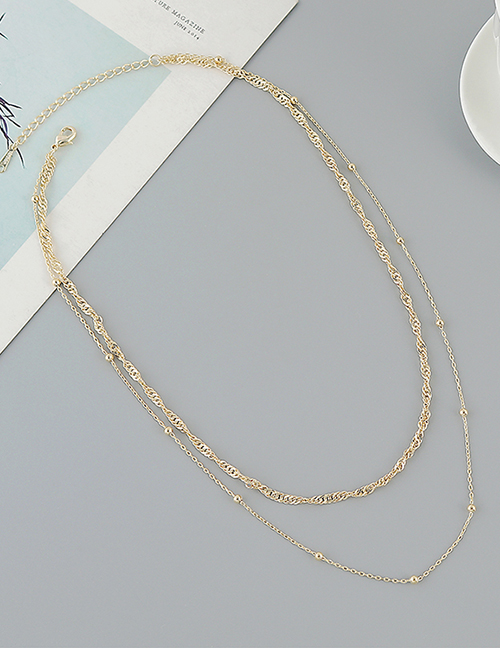 Fashion Golden Gold Plated Round Bead Chain Double Necklace