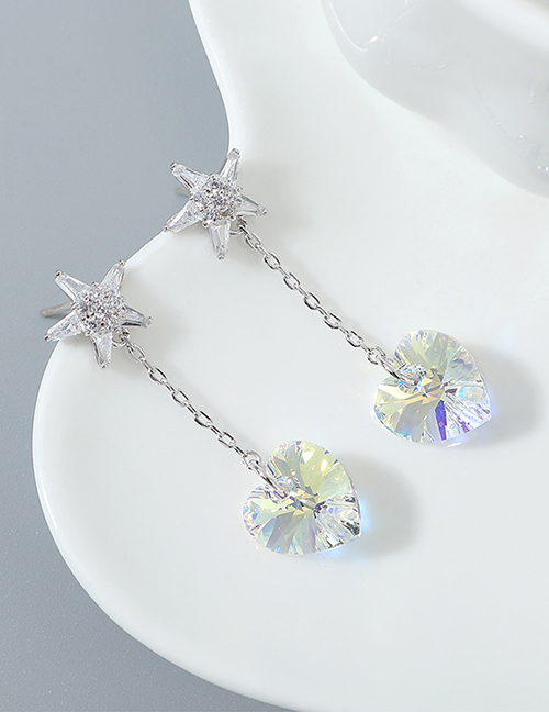 Fashion Color White Austrian Crystal Pentagram Love Chain Earrings