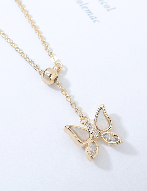Fashion 14k Gold Zircon Butterfly Inlaid Bead Alloy Necklace