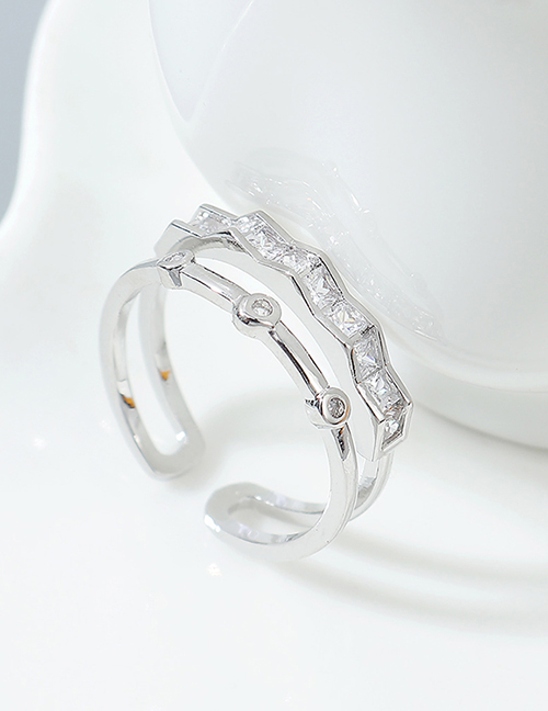 Fashion Platinum Diamond Zircon Wave Geometric Ring