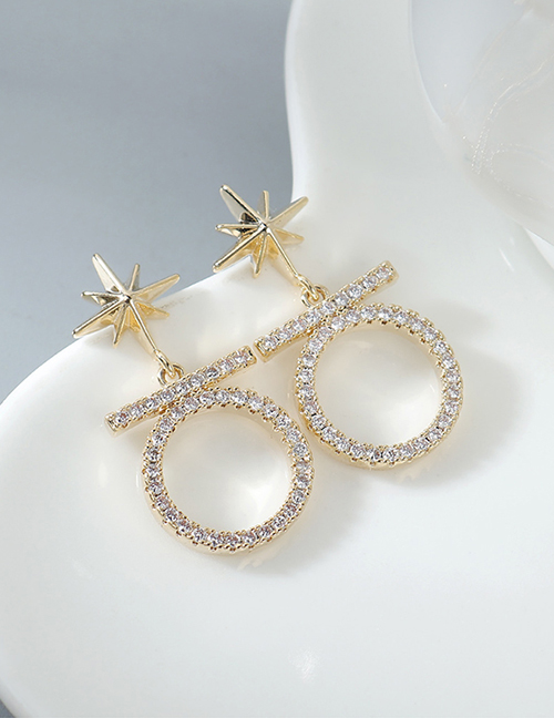 Fashion 14k Gold Zigzag Starburst Geometric Cutout Earrings
