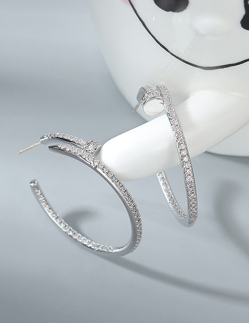 Fashion Platinum Geometric C-shaped Hollow Earrings With Zircon