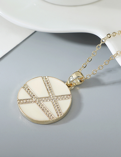 Fashion White Real Gold Plated Oil Drop Geometric Round Necklace