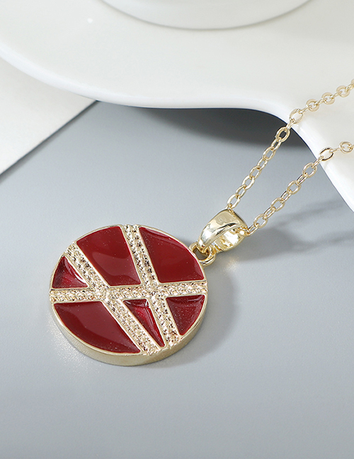 Fashion Red Real Gold Plated Oil Drop Geometric Round Necklace