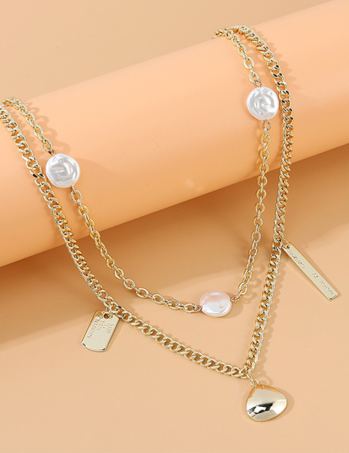 Fashion Golden Pearl Chain Pendant Double Necklace