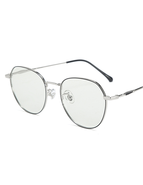 Fashion Black Silver Frame-after Changing Color Anti-fatigue And Anti-blue Light Non-degree Flat Mirror Glasses Frame