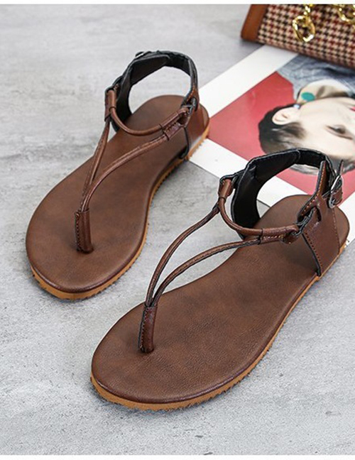 Fashion Coffee Flat-toe Clip-on Buckle Sandals
