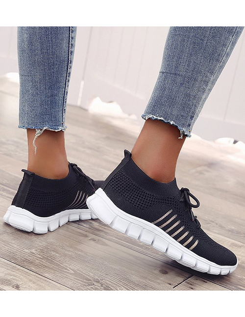 Fashion Black Mesh Breathable Lace-up Wedge Sneakers
